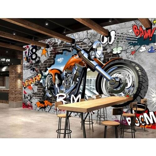 8d Cartoon Motorcycle photo wall sticker for lliving room TV background wallpaper 3d Kids room bedroom mural paper Decor