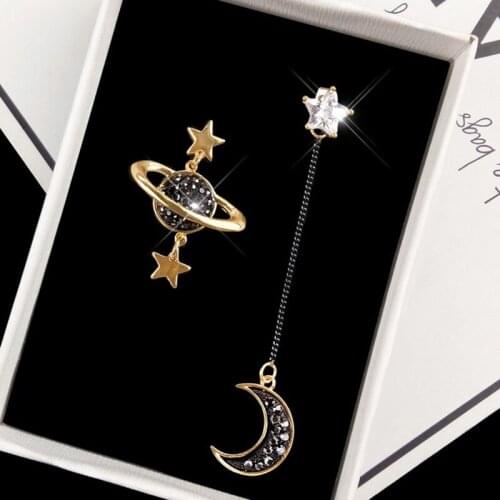 Universe Planet Star Asymmetric Earrings For Women Wedding Jewelry Trendy Bijoux Rhinestone Drop Earring Statement Jewelry