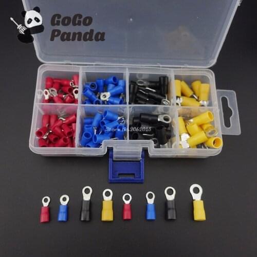 Free Shipping 120 Pieces 8 Types RV Series Round Terminal Set Cold Pressure Terminals Copper 10A 0.5-6.0mm2