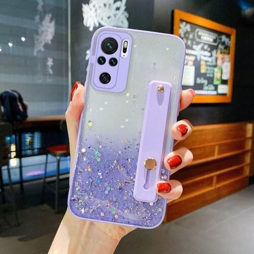 For Xiaomi POCO X3 NFC X3Pro M3 F3 Redmi Note 10 9 Pro Max 9S 9T Note 8 8Pro K40 Pro Shiny Sequins Wrist Strap Stand Holder Case