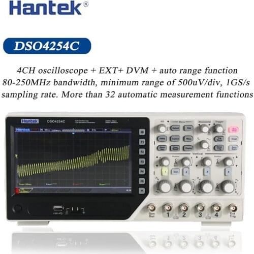 Hantek Official DSO4254C Digital Oscilloscope 4 Channels 250Mhz LCD PC Portable USB Oscilloscopes +EXT+DVM+Auto range function