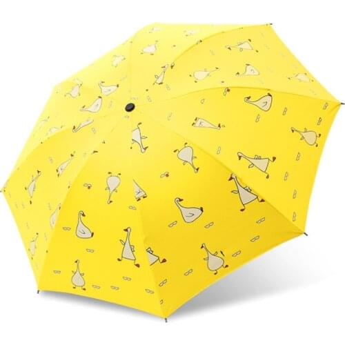 Ins Cute Chillren Sunny And Riany 3 Floding Blackcoating Yellow White Pink Goose Umbrella