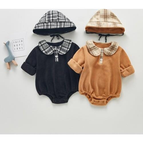Autumn Baby Clothes Warm Newborn Baby Girl Boy Rompers Plaid Turn-down Collar Jumpsuit for 0-24M Long Sleeves Pullover Outfits