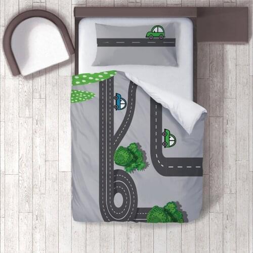 Duvet Cover Set Bedding Set Pillow Case for Baby and Kids Room 3D Printed Gray Highway Tree Model 294