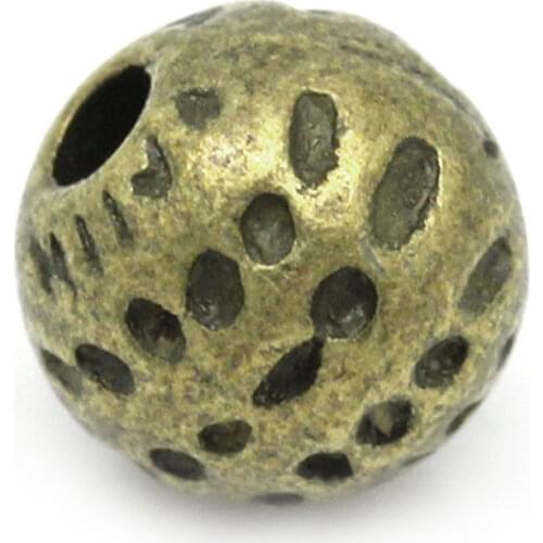 Spacer Beads Round Ball Antique Bronze Dot Carved 6mm Dia,Hole:Approx 1mm.100PCs (K02715)