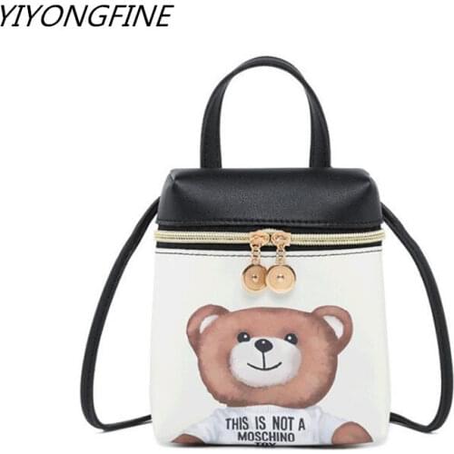 Outdoor Girl Fashion Crossbody Bag PU Leather Mini Mobile Phone Storage Bag Women Messenger Shoulder Bags Cute Bear Handbag