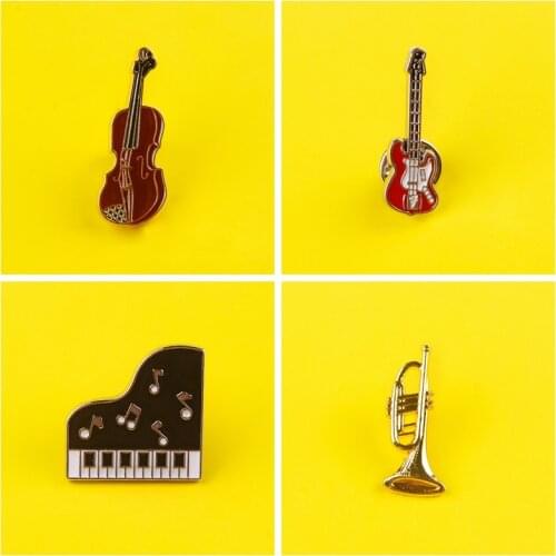 Fashion Vintage Violin Guitar Piano Brooch Musical Note Lapel Pins Enamel Brooches for Women Badges on Clothes Bags Jewelry Gift