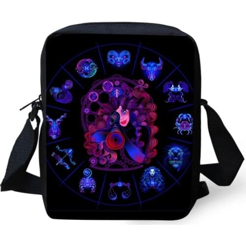 Fashion Womens Messenger Bags 12 Constellations Prints Pattern Black Crossbody Bags Satchels Cartoon Girls Flaps Bags