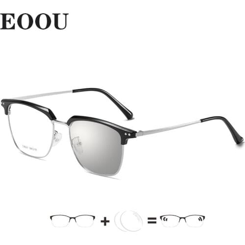 Men Fashion Square Glasses Freame Photochromic Optical Glasses Prescription Anti blue light Oculos Progressive Multifocal Lens