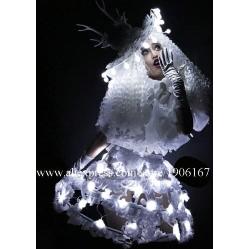 Led Light Up Party Evening Dress Led Luminous Masquerade Cosplay DS Princess Clothes Christmas White Led Ballroom Costumes