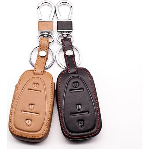 Genuine leather car key cover case set for Chevrolet 2017 Popular super quality 3 button remote control keyring Protective shell