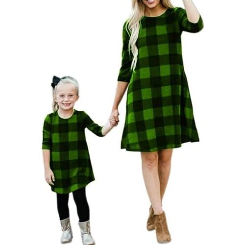 2021 Winter Autumn Mother and Daughter Clothes New Year Plaid Mini Dress Outfits Mom and daughter dresses Family Look Mommy Me