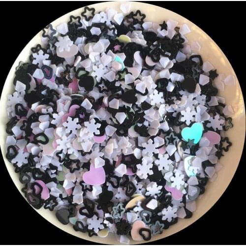 20g Multi Shape Mix Black White 3-5mm Star Heart Snowflake Sequins Paillettes for Nail Art manicure/wedding decoration confetti