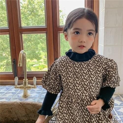 Girls' Dress 2021 Autumn Korean Floral Children Toddler Baby Outer Wear Short Sleeve Skirt Sweet Mori Skirt