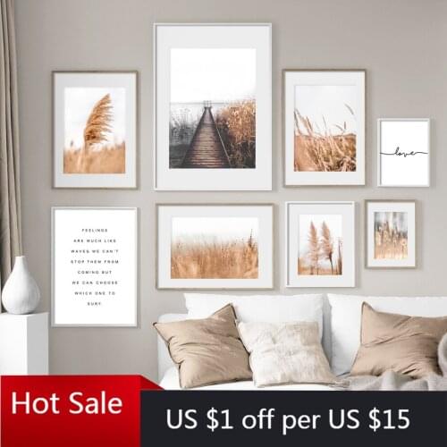 Field Reed Bridge Quotes Fall Landscape Wall Art Canvas Painting Nordic Prints Wall Decor Pictures For Posters Aesthetic Room De