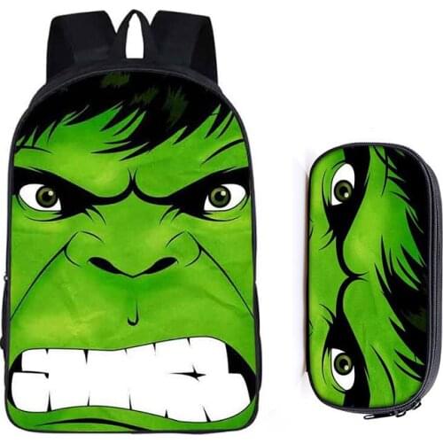 16 Inch Superhero Marvel Hulk School Backpack For Teenager Boys Children School Bag Travel Bag Mochilas Infantil With Pencil Bag