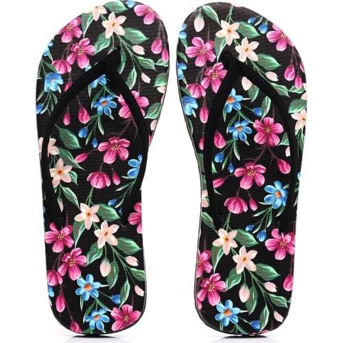 2021 New Summer Flip Flops Women Slippers Floral Pattern Flat Heel Flip Flops Outdoor Non Slip Shoes PVC Sandals Beach Shoes