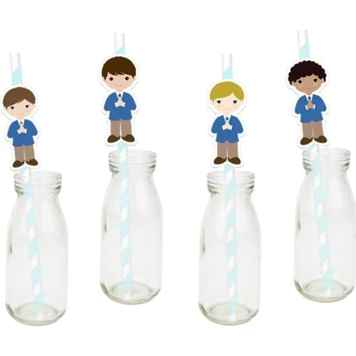 Boy First Communion Party Straw For Paper Straws Decoration Birthday Party Festive Supplies Paper Drinking Straws 24PCS