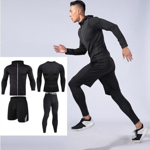Tracksuit Men Polyester Sweatshirt Sporting Gym Spring Jacket + Thermal Underwear Casual Mens Track Suit Sportswear Fitness