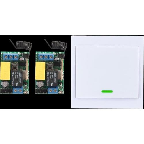 Smart Home 220V Ceiling Lamp Light LED Bulb Remote Control Switch Wireless Wall Pannel Transmitter With 2PCS Mini RF Receiver