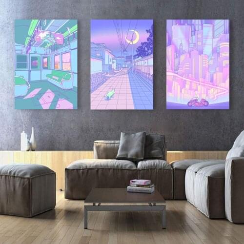 Wall Art Home Cartoon House Street Decor Canvas Print Painting Moon Car Modern Poster Living Room Modular Pictures Artwork