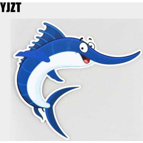 YJZT 13.9CM×12.7CM Cute Ocean Wild Swordfish Smiling PVC Decal Car Sticker 11C-0307