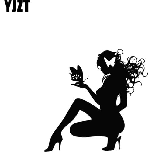 YJZT 14.6*14.6CM Sexy Butterfly Girl Fashion Design Vinyl Decals Good Quality Black/Silver Covering The Body C20-0311
