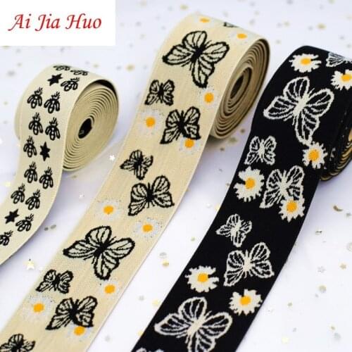 Jacquard Elastic Belt Butterfly Bee Pattern High Elastic Rubber Headdress Belt DIY Hand Sewing Clothing Case Bag Decoration 1M