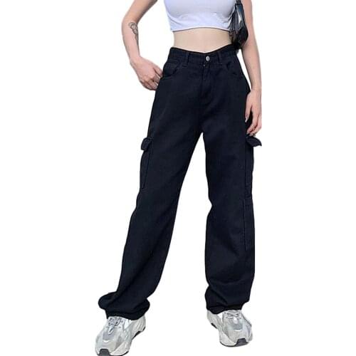 Women Solid Color Trousers Summer Adult Casual Style Mid-Waist Straight-Leg Pants Fashion Black Blue Two Styles