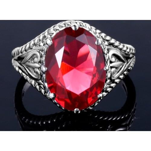 Red Ruby Stone Vintage Ring Silver 925 Women Red Jewel Big Oval Womens Retro Gothic Rings Euro Court Goth Jewelry Gemstone Ring