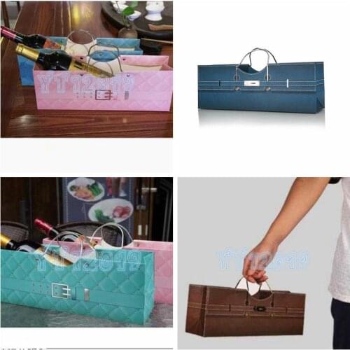 100pcs 35.5*9*12.5cm One Bottle Red Wine Paper Packing Storage Bag Event Party Package Carrier Paper Bag With Handle