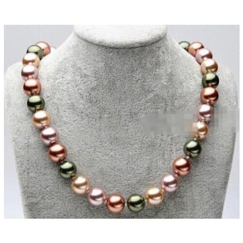 12mm Natural Multicolor Shell Pearl Round Beads Necklace 17