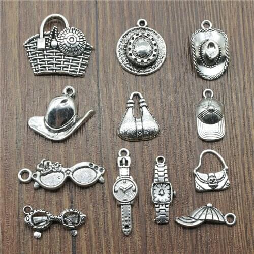 20pcs Hat Charms Sunglasses Charms Jewelry Making Watch Charms For Bracelet Making Antique Silver Color