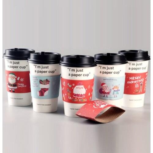 200 pcs Disposable Cup sleeve disposable cups merry Christmas Double-deck paper coffee tea juice Cup sleeve Anti-hot Customized