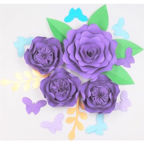 2018 Set of 4 Giant Paper Flowers 6 Leaves 8 Butterflies Wedding Backdrops Shopping Mall Baby Nursery Decorations Mix Sizes