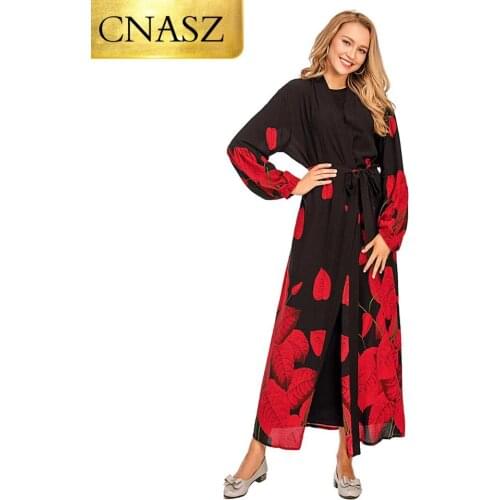 2020 New Arrivals Middle Eastern Arab Fashion Printed Lantern Sleeve Cardigan Robe Muslim Abaya Islamic Turkey Style Dubai Size