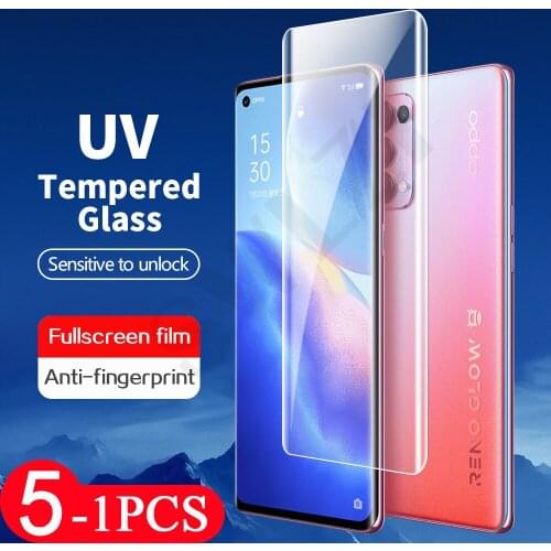5-1Pcs cover UV Glass for OPPO Reno 3 4 pro 5G 5 6 pro plus phone screen protector UV Tempered Glass protective film smartphone