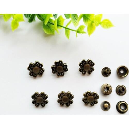 6sets Flower Zinc Alloy Snap Fastener Press Stud Sewing Leather Combined Button Craft For Clothes Garment DIY Decoration 16mm