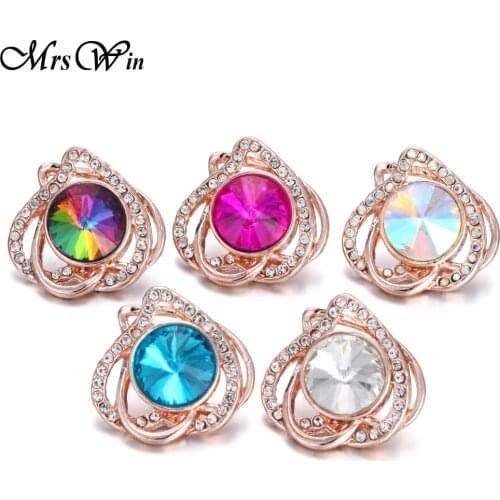 6pcs/lot New Rose Gold Snaps Jewelry Rhinestone Love Heart 18mm Snap Buttons Fit Snap Button Jewelry Bracelet Bangle Necklace
