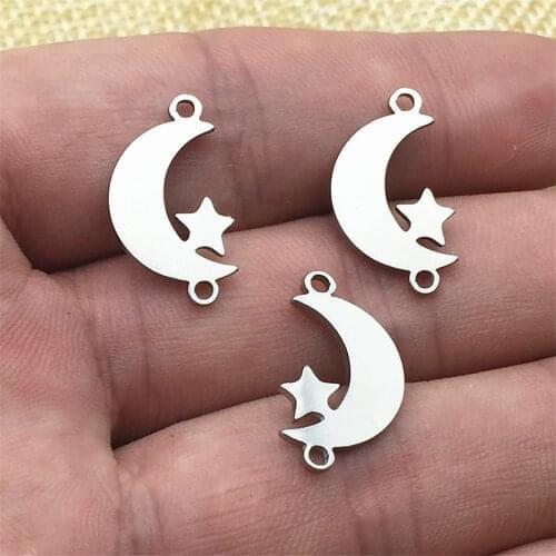 6Pcs Never Fade Stainless Steel New Moon Charm Half Moon Star Pendant Jewelry Making Diy Handmade Jewel