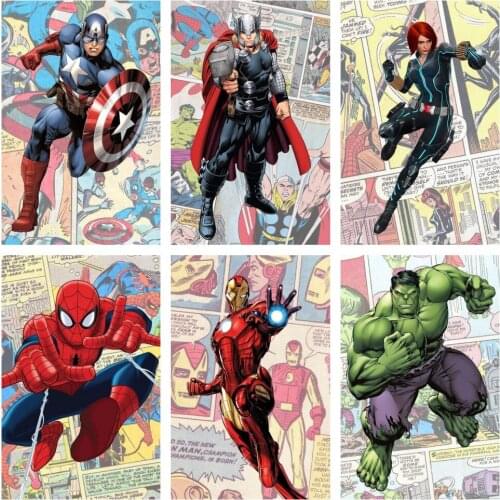 5D DIY Diamond Painting Marvel Superhero Comic Style Captain Cross Stitch Kits Embroidery Nursery Room Home Decoration