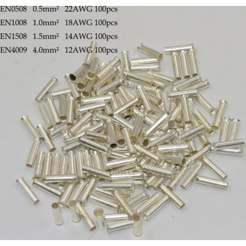 Free Shipping 500 Pcs/Lot Copper Tube-shaped Bare Terminals Wire Copper Crimp Connector 12-22AWG Insulated Cord Pin End