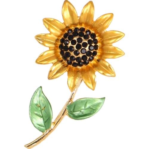 DIEZI New Sunflower Luxury Crystal Drip Brooches for Wedding Women Party Dress Gold Rhinestone brooches bridal Brooch pins