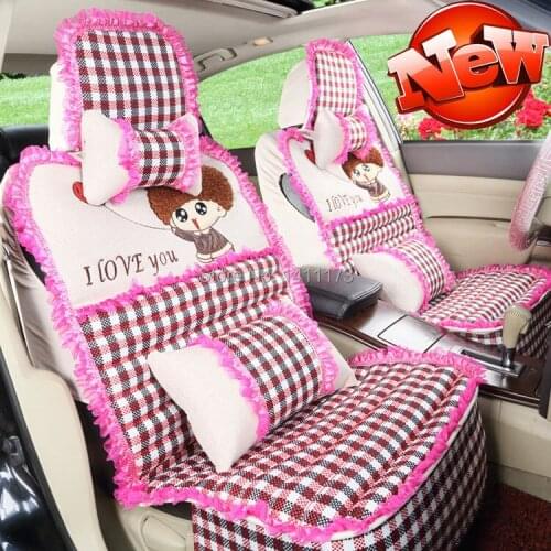 New fashion lovely ladies cartoon winter seat cushion covers sets 11PCS/set for universal car seat covers seat supports sets