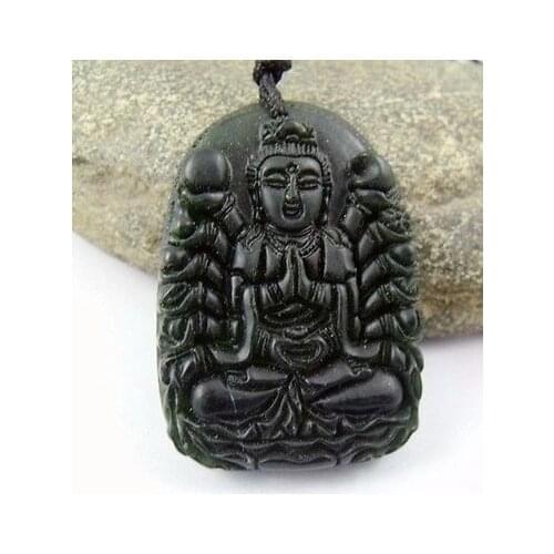 Black Green Chalcedony Thousands Hands Kwan-Yin Tibetan Buddhism Amulet Pendant NO. 043