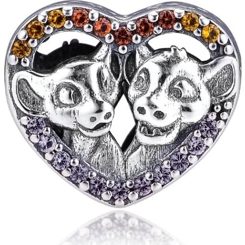 CKK Bead Charm Sterling Silver 925 Charms Original Sparkling Simba &Nala Heart Beads Fits Pandora Bracelet Jewelry Making kralen