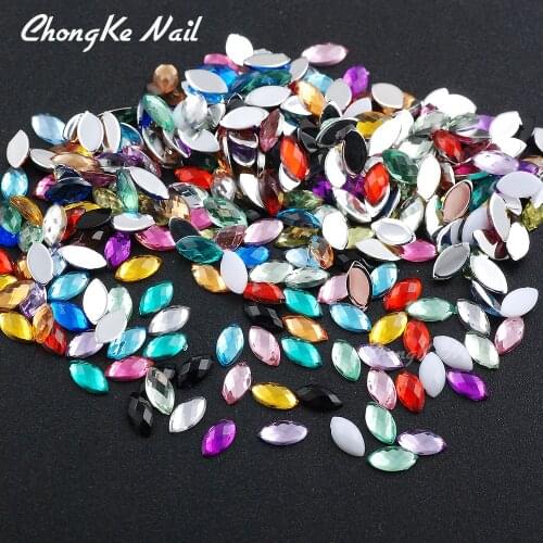 500PCS 19 Kinds Colorful Nail Glitter Horse Eyes Design Crystal Stones Nail Women Make Up Decoration Nail Art Slices DIY 3x6mm