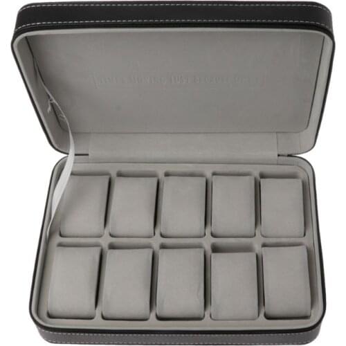 10 Slots Watch Zipper Travel Box Leather Display Case Organizer Jewelry Storage