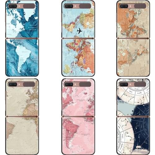 World Map Travel Case For Samsung Galaxy Z Flip Foldable Black Soft Edge Coque Z Flip 5G Luxury Fold Featured Phone Cover