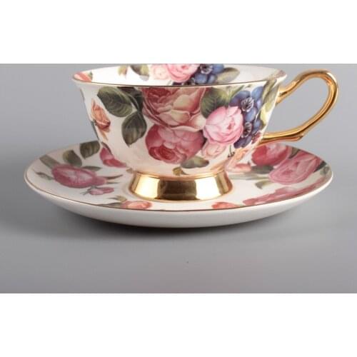 European coffee cups and saucers English pastoral fashion afternoon tea high bone China ceramic cups red teacups